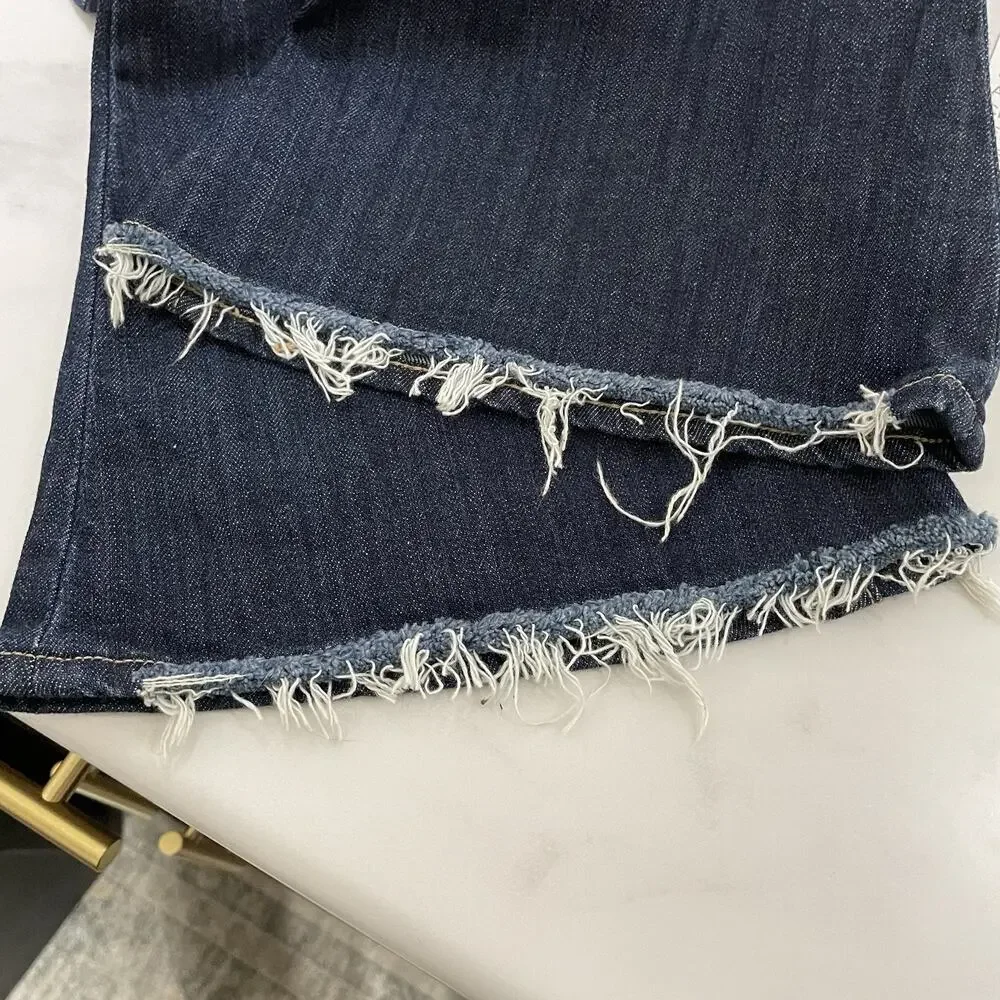 Paige Lou Lou Flare Mid-Rise Jeans Women Size 27 Blue Medium Wash Distress Denim - Picture 6 of 10
